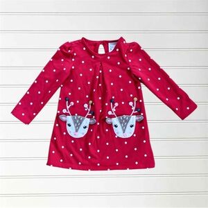 NULA BUG EUC Embroidered Appliqué Reindeer Polka Dot Christmas Dress